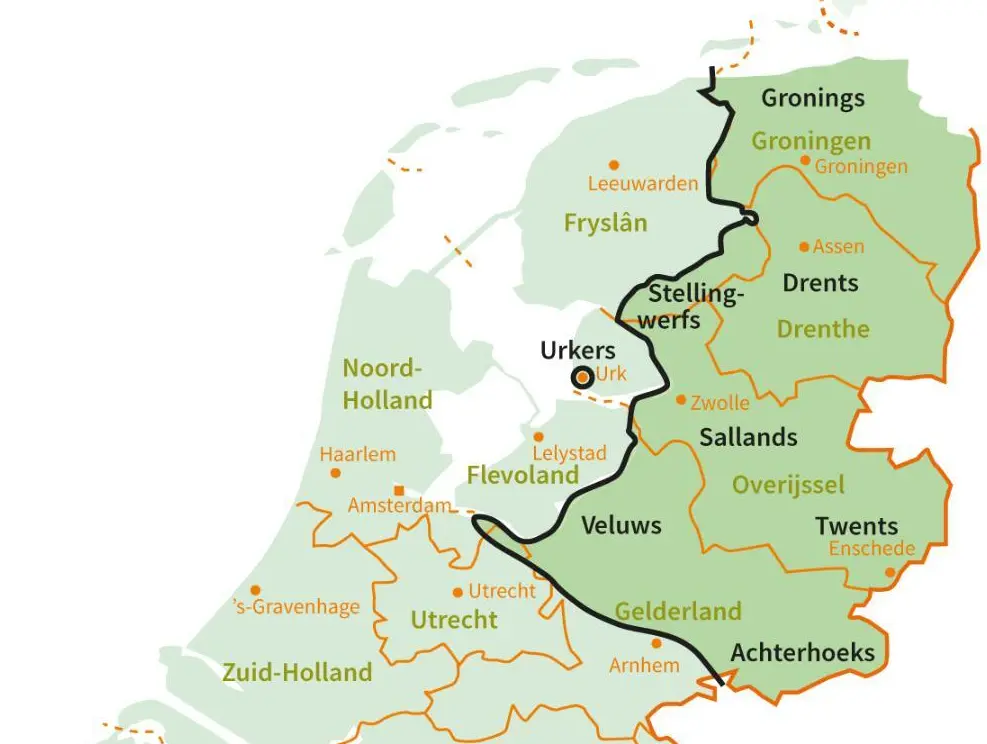 Het Stellingwerfs op de kaart van Nederlandse taalgebieden (beeld: Henk Bloemhoff).