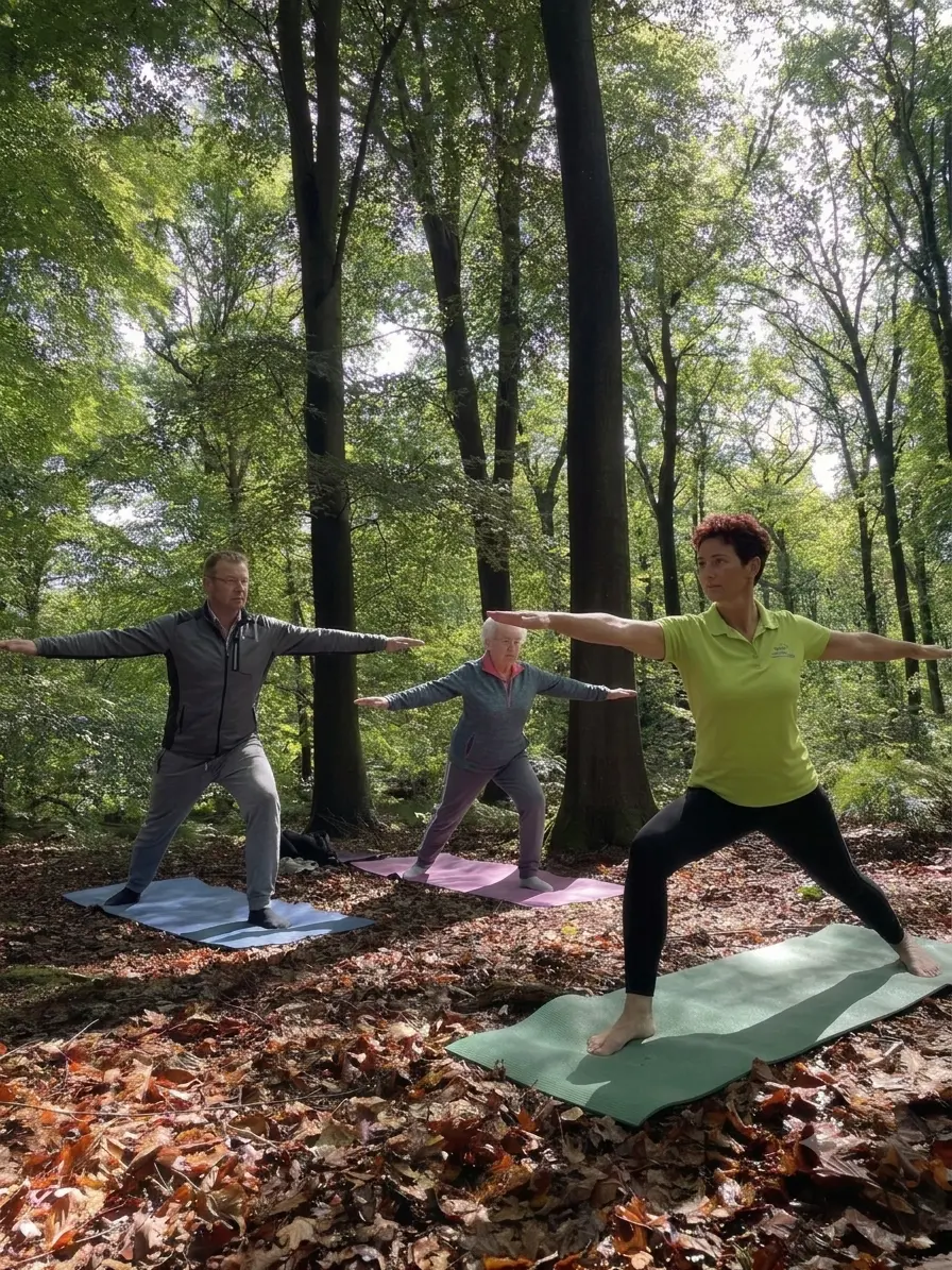 Pilates in het Blauwe Bos (foto: Jannine Langedijk). Pilates in het Blauwe Bos (foto: Jannine Langedijk).